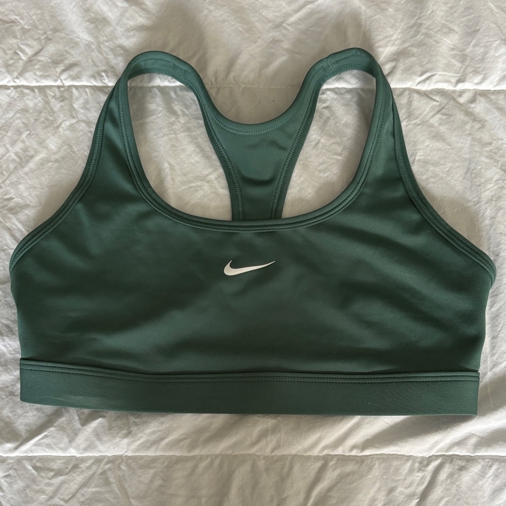 Nike NWOT Women's Dark Green Racerback Sports Bra with White Swoosh